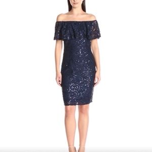 NWT Navy Blue Off Shoulder Sequin Lace Dress
